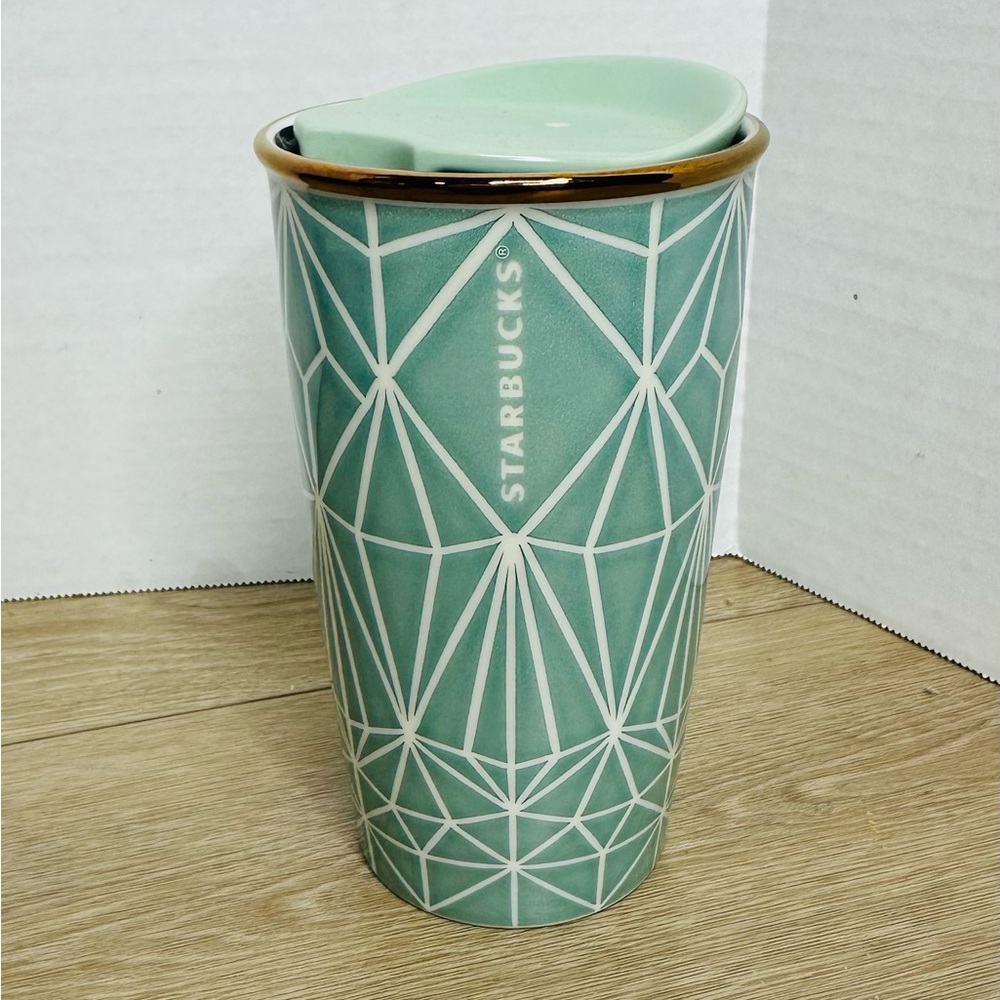 Starbucks Geometric Ceramic Tumbler 12oz Sage EUC 2017